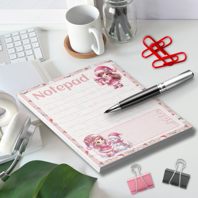 Bloc-note Filles de Noël roses Bonhomme de neige Fête d'hive (Créateur téléchargé)