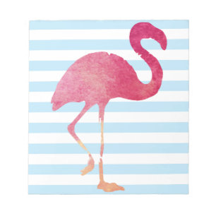 Bloc-note Flamant rose, rayures bleu et blanc