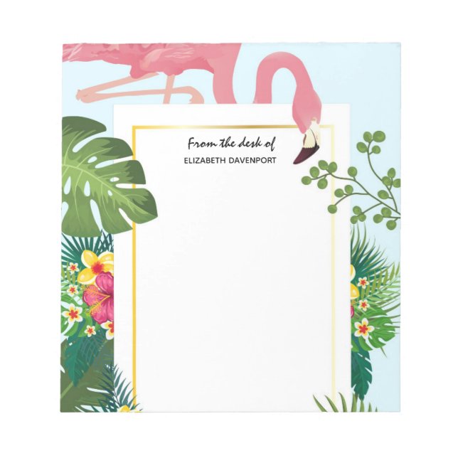 Bloc-note Flamant rose rose élégant et Feuilles tropicaux (Devant)