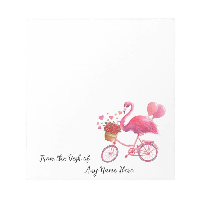 Bloc-note Flamant rose rose personnalisé avec coeur (Devant)