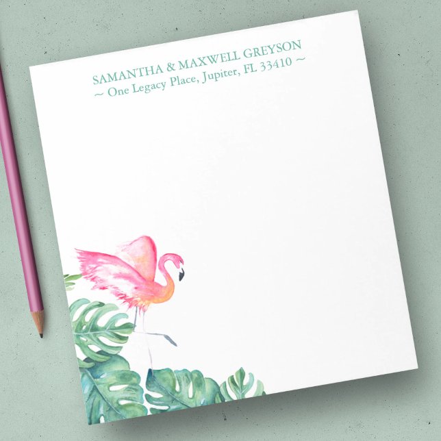 Bloc-note Flamant rose rose tropical Papeterie personnalisée (Tropical Pink Flamingo Personalized Stationery Notepad)
