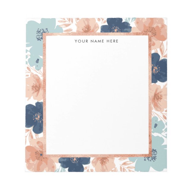 Bloc-note Fleur abstraite avec bordure or rose (Devant)