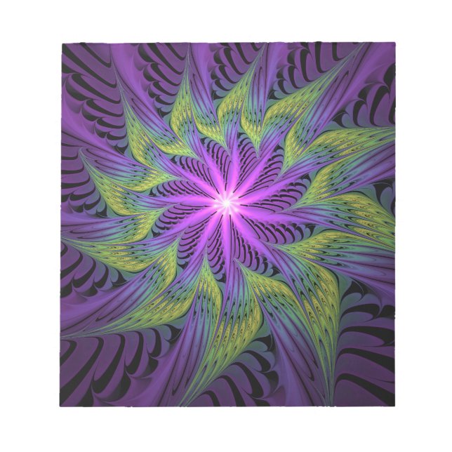 Bloc-note Fleur Abstraite Moderne de l'Art Fractal Vert Viol (Devant)