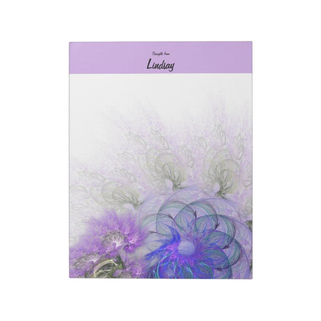 Bloc-note Fleur abstraite violette bleue Lacy personnalisée (Tourné)
