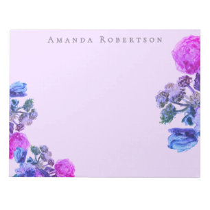 Bloc-note Fleur Aquarelle Fleur Lavande Rose Bleu Florale Pe
