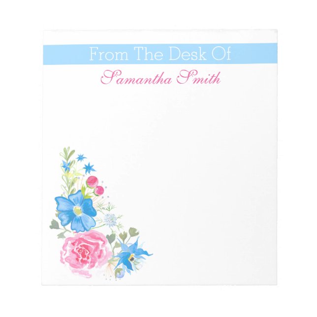 Bloc-note Fleur d'aquarelle florale | Personnaliser le nom (Devant)
