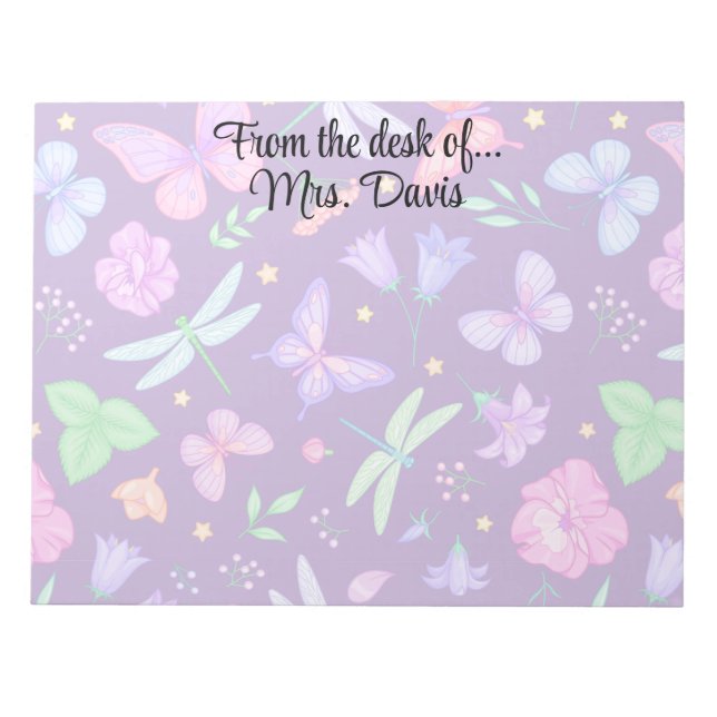 Bloc-note Fleur de libellule de papillon personnalisée éléga (Devant)