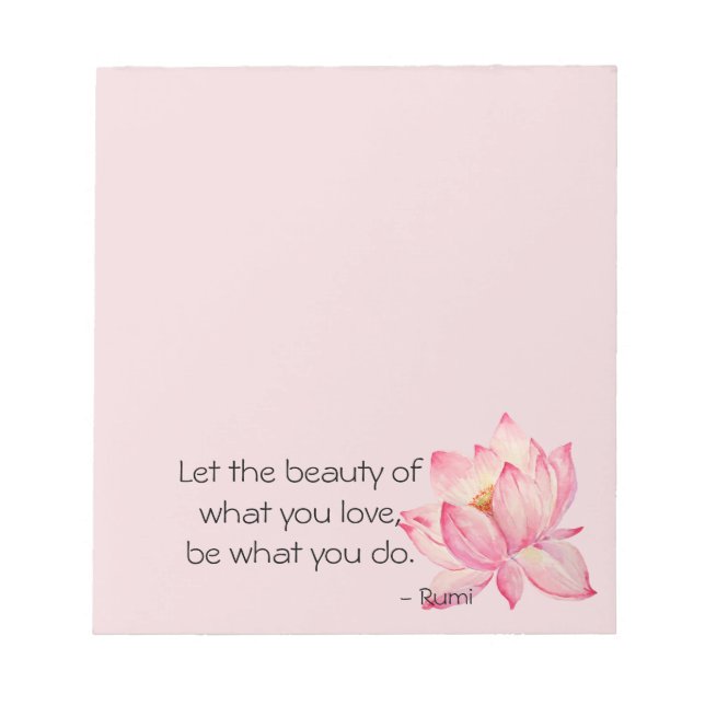 Bloc-note Fleur de lotus rose Citation de beauté de Rumi (Devant)