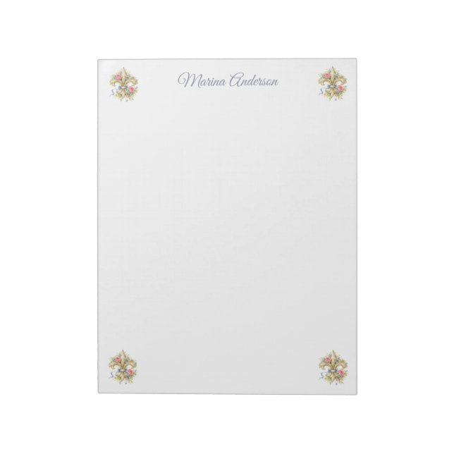 Bloc-note Fleur de Lys florale élégante Nom personnalisé (Tourné)