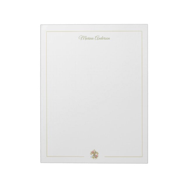 Bloc-note Fleur de Lys florale élégante Nom personnalisé (Tourné)