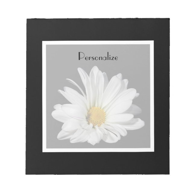 Bloc-note Fleur de Marguerite Élégante Blanche Avec Nom (Devant)