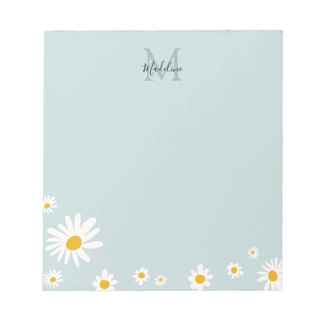 Bloc-note Fleur de marguerite mignonne Monogramme Turquoise  (Devant)