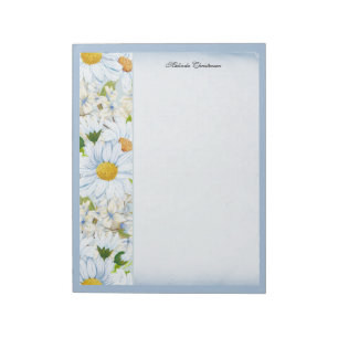 Bloc-note Fleur de marguerite vintage poudrée bleu aquarelle