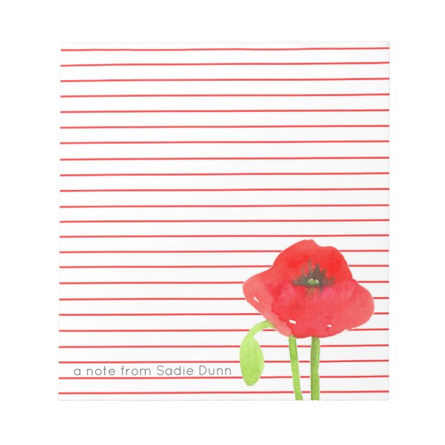 Bloc-note Fleur de pavot personnalisée avec lignes rouges (Devant)