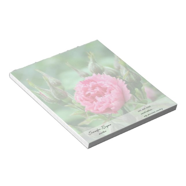 Bloc-note Fleur de rose rose, photographie florale. (Incliné)