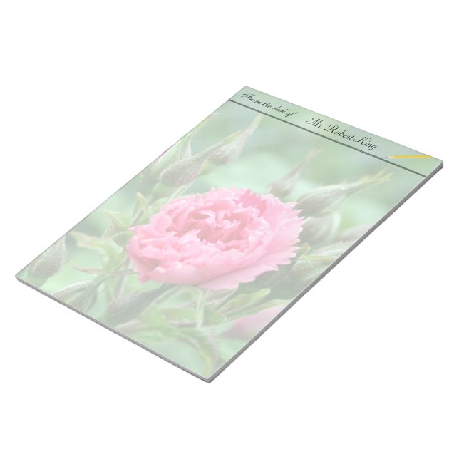 Bloc-note Fleur de rose rose, photographie florale. (Incliné)