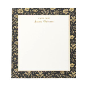 Bloc-note Fleur de toile noire et or personnalisée