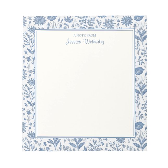 Bloc-note Fleur de toile personnalisée bleu et blanc (Devant)