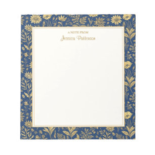 Bloc-note Fleur de toile personnalisée bleu et or