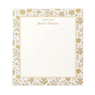 Bloc-note Fleur de toile personnalisée or et blanc