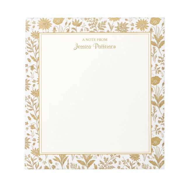 Bloc-note Fleur de toile personnalisée or et blanc (Devant)