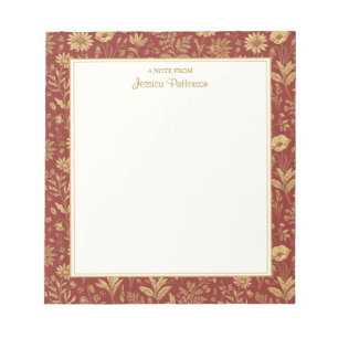 Bloc-note Fleur de toile rouge et or personnalisée