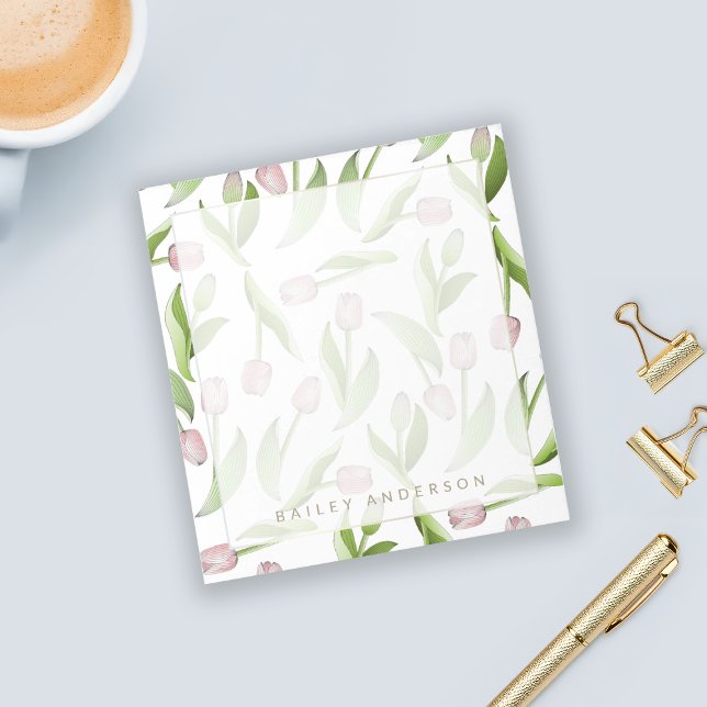 Bloc-note Fleur de tulipe rose botanique moderne personnalis (Créateur téléchargé)