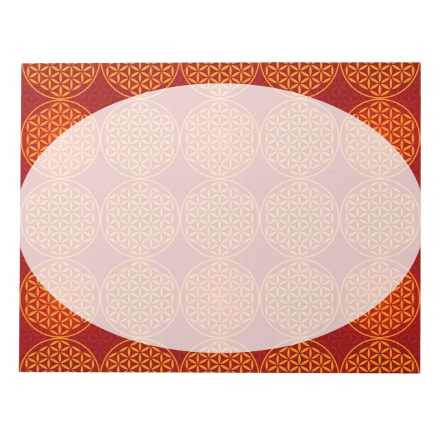 Bloc-note Fleur de vie - motif de timbre - orange rouge (Devant)