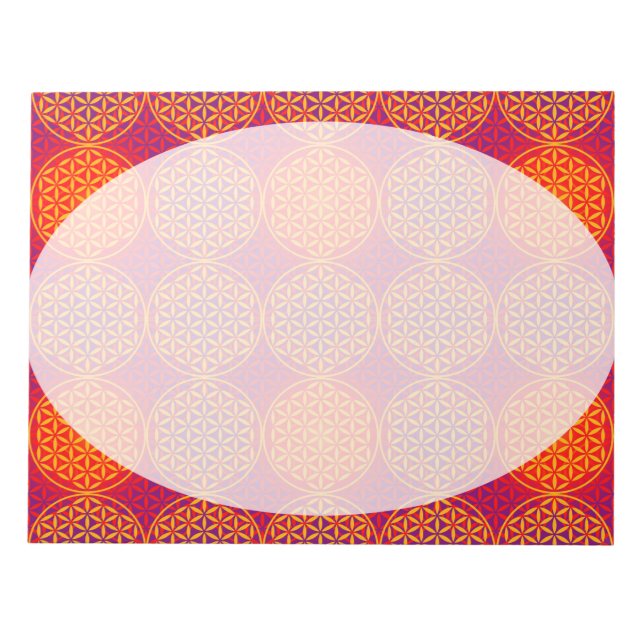 Bloc-note Fleur de vie - motif de timbre - rose orange (Devant)