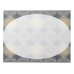 Bloc-note Fleur de vie - motif de timbre - sable bleu