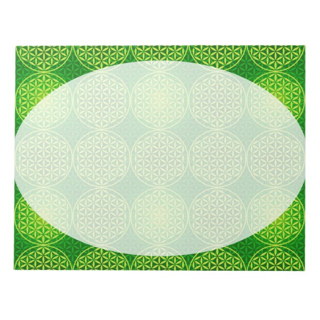 Bloc-note Fleur de vie - motif de timbre - vert (Devant)