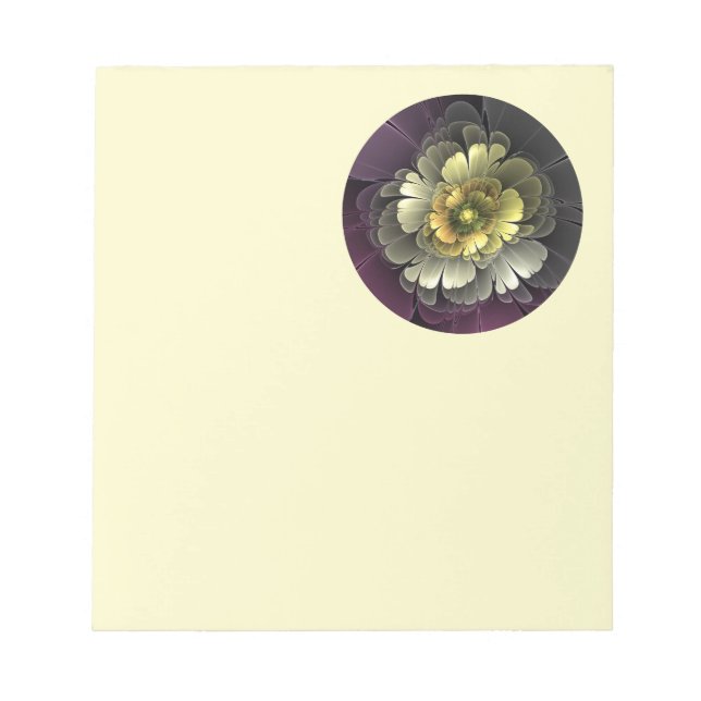 Bloc-note Fleur fractale grise de pourpre moderne abstraite (Devant)