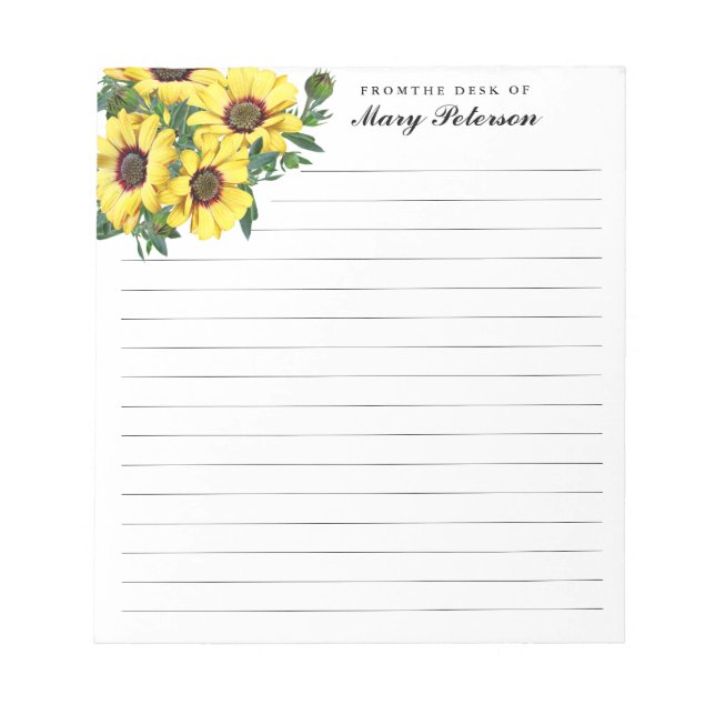 Bloc-note Fleur Jaune Élégante Personnalisée (Devant)