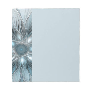 Bloc-note Fleur joyeuse abstraite fleur bleue grise fractale