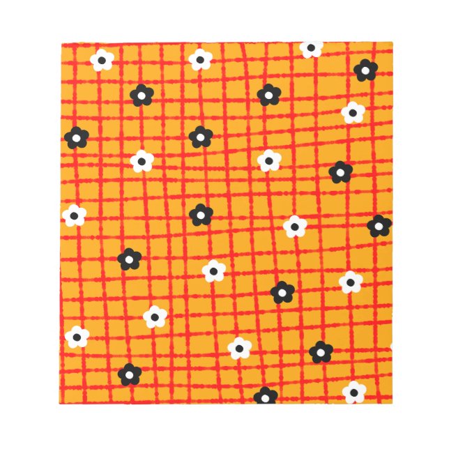 Bloc-note Fleur Orange rouge Chèque Motif Vibrant (Devant)