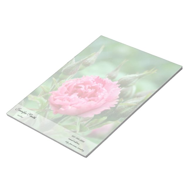Bloc-note Fleur rose et feuilles verts. (Incliné)