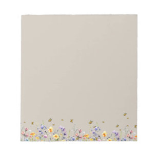 Bloc-note Fleur sauvage couleur aquarelle avec papillon