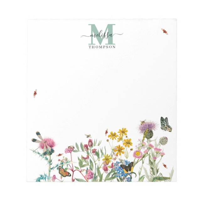 Bloc-note Fleur sauvage d'aquarelle Insectes Floral Spring G (Devant)