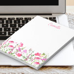 Bloc-note Fleur sauvage Delicate Rose Floral Personnalisé<br><div class="desc">Joli bloc-notes avec bordure fleur sauvage rose pour personnaliser avec votre nom. Ce motif floral délicat et féminin à l'aquarelle a une bordure de fleurs sauvages avec typographie lettrée à la main.</div>