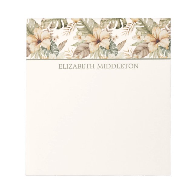 Bloc-note Fleur tropicale aquarelle verte et crème (Devant)