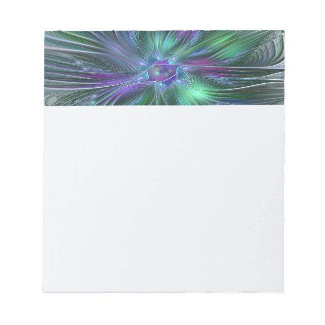 Bloc-note Fleur verte abstraite moderne fractale violette (Devant)