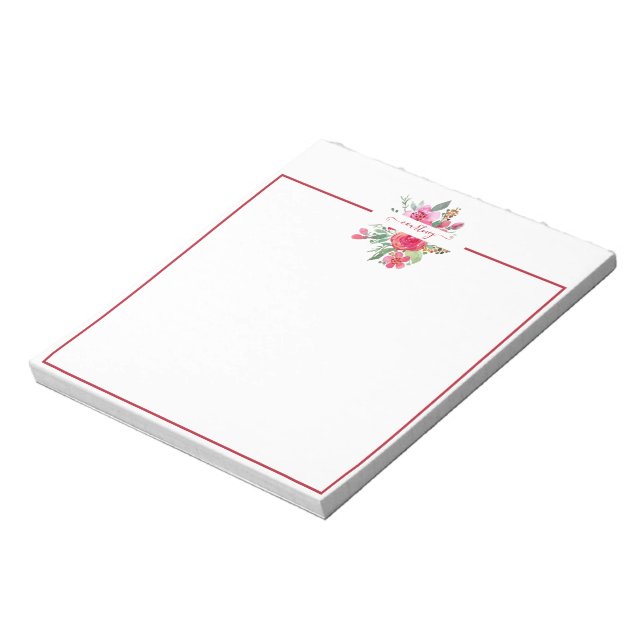 Bloc-note Fleurs aquarelle rose personnalisées   (Tourné)