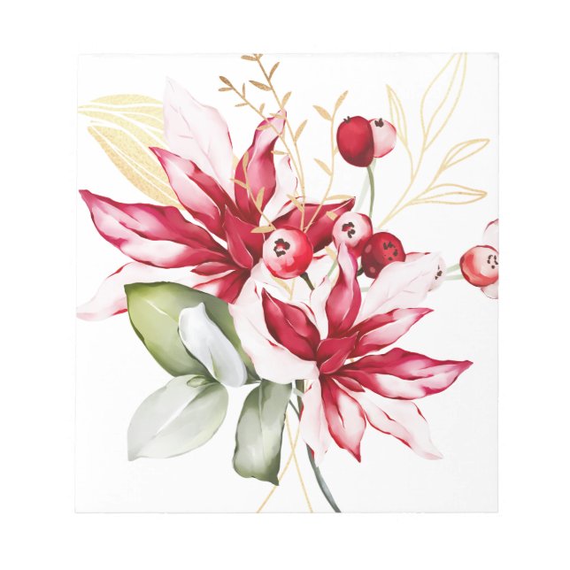 Bloc-note Fleurs aquarelles de poinsettia rouge de vacances  (Devant)