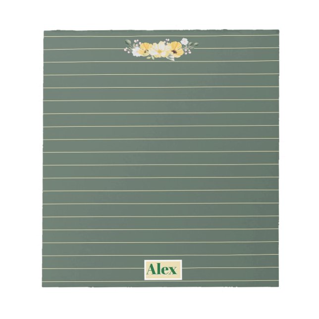 Bloc-note Fleurs aquarelles modernes et fond vert (Devant)