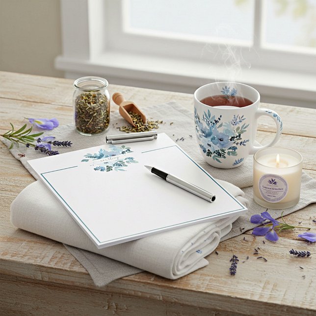 Bloc-note Fleurs aquarelles personnalisées sarcelle et bleue (Créateur téléchargé)