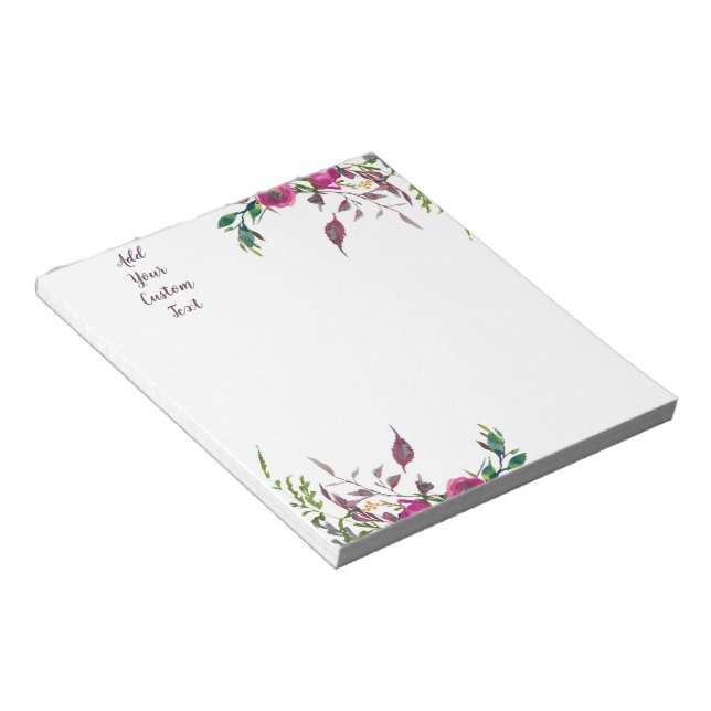 Bloc-note Fleurs aquarelles roses personnalisables  (Incliné)