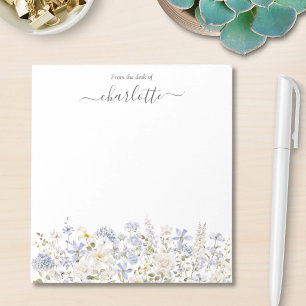 Bloc-note Fleurs bleues à l'aquarelle Élégant monogramme flo