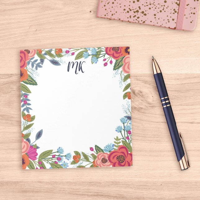 Bloc-note Fleurs Boho Monogrammées (Créateur téléchargé)