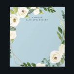 Bloc-note Fleurs d'aquarelle blanche, bleu Personnalisé<br><div class="desc">Ce magnifique bloc-notes est doté de lampes à cordes et de fleurs d'aquarelle. Ajoutez votre personnalisation à l'aide du formulaire modèle. Pour modifier la police,  le style,  la couleur ou la disposition,  sélectionnez l'option "customiser plus loin".</div>