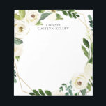 Bloc-note Fleurs d'aquarelle blanche, cadre d'or personnalis<br><div class="desc">Ce magnifique bloc-notes est doté de lampes à cordes et de fleurs d'aquarelle. Ajoutez votre personnalisation à l'aide du formulaire modèle. Pour modifier la police,  le style,  la couleur ou la disposition,  sélectionnez l'option "customiser plus loin".</div>